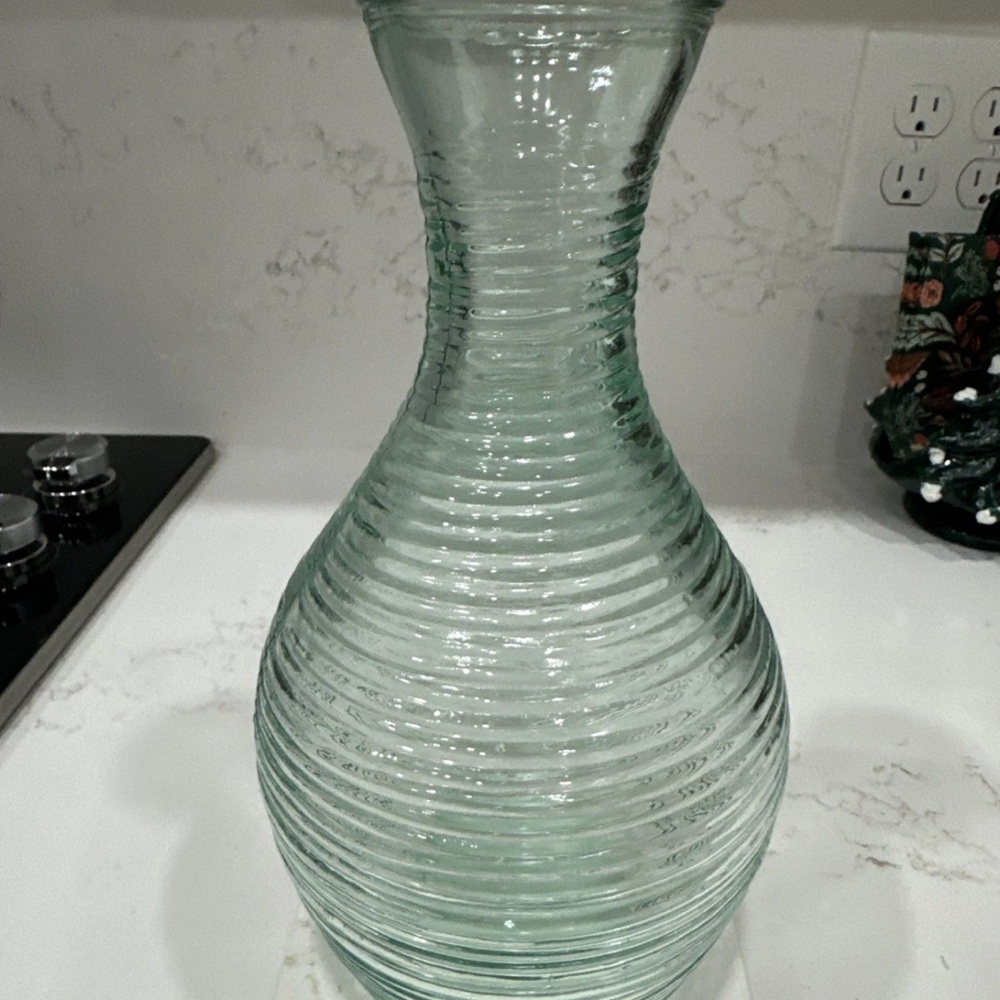 Vintage Glass Vase Beehive Texture Green Tint Made In Italy 9.5"